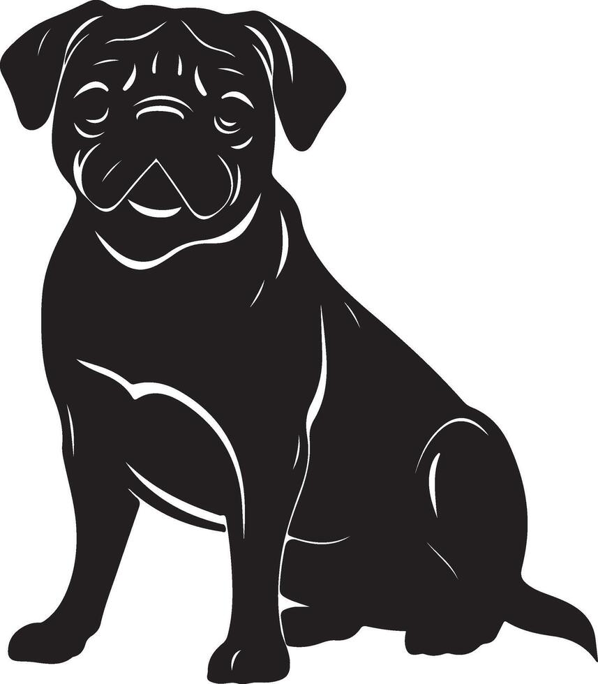 Pug Silhouette Vector Illustration White Background