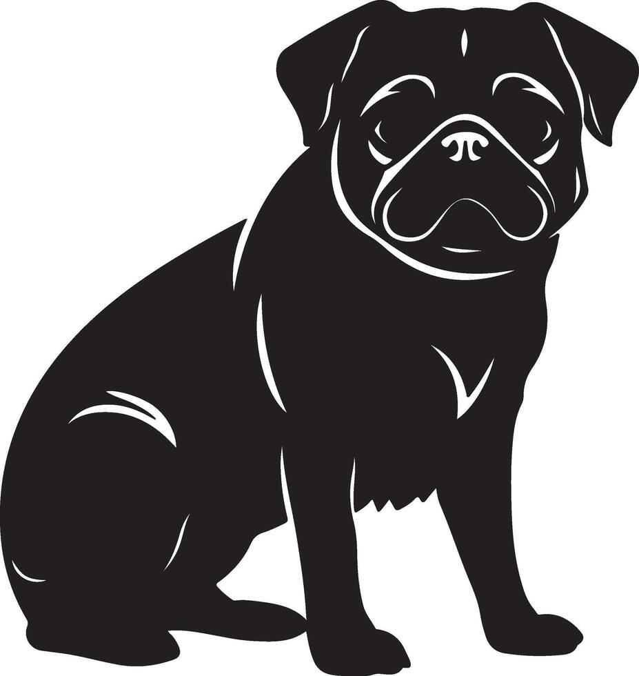 Pug Silhouette Vector Illustration White Background