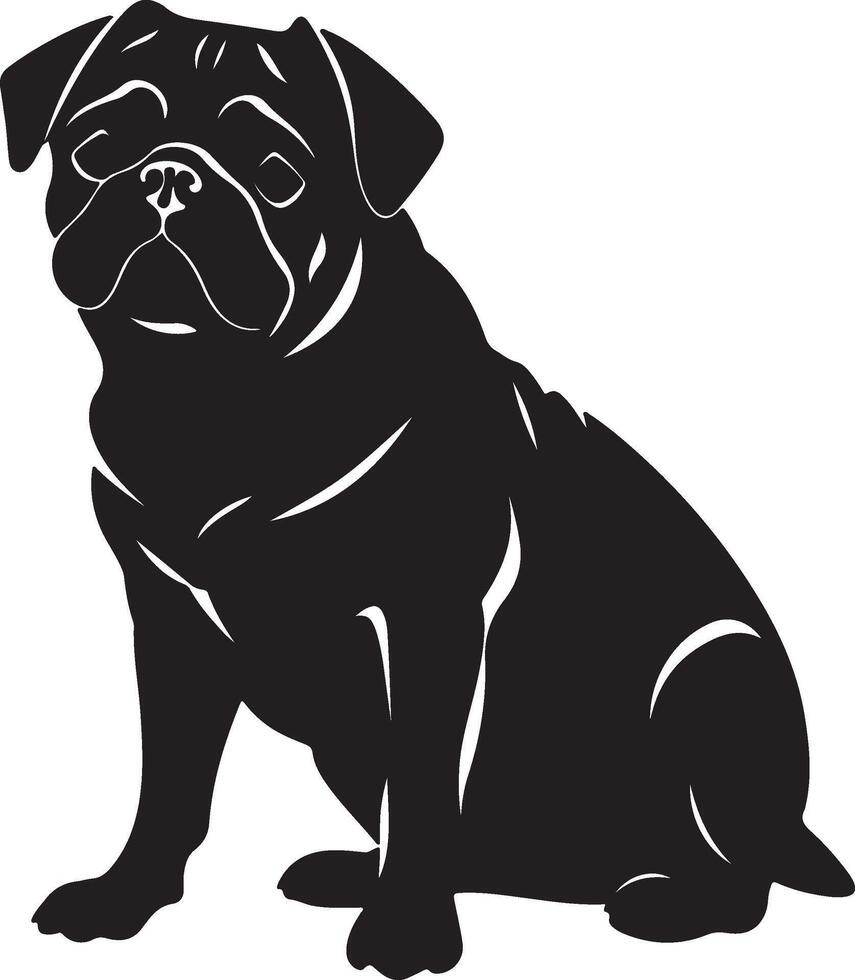 Pug Silhouette Vector Illustration White Background