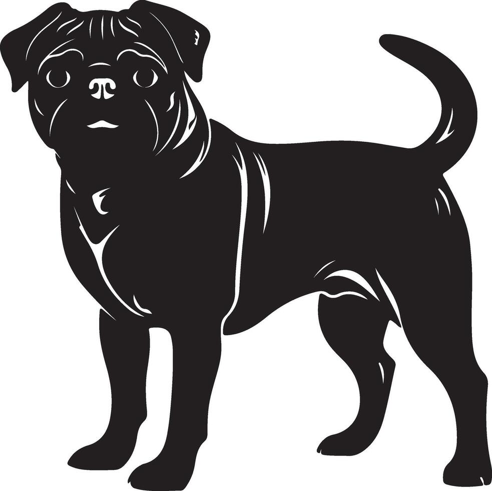 Pug Silhouette Vector Illustration White Background