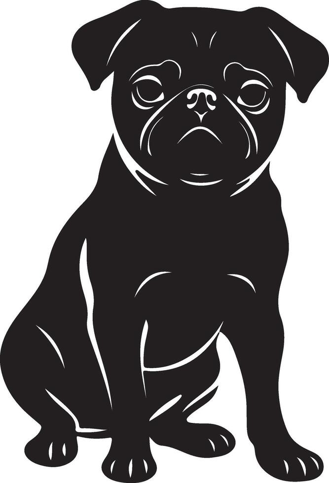 Pug Silhouette Vector Illustration White Background