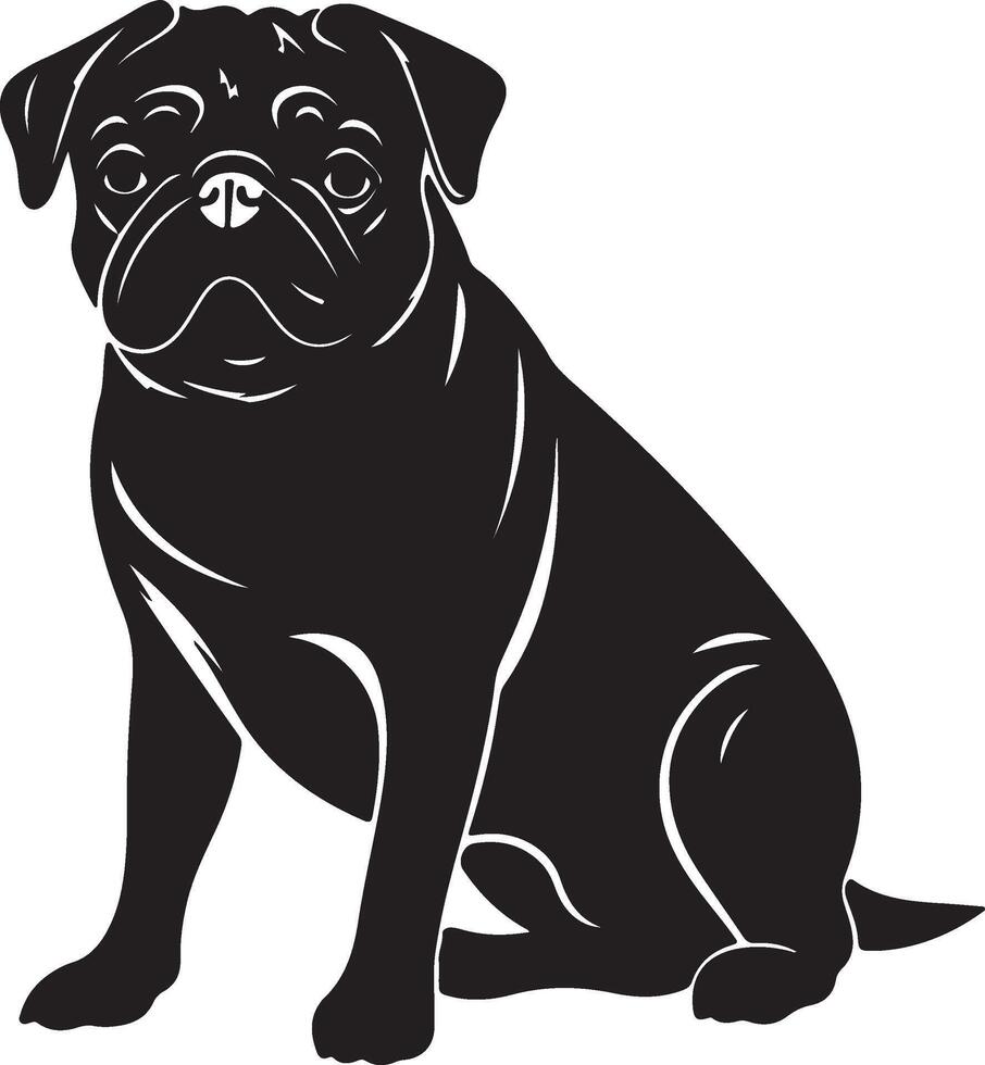 Pug Silhouette Vector Illustration White Background