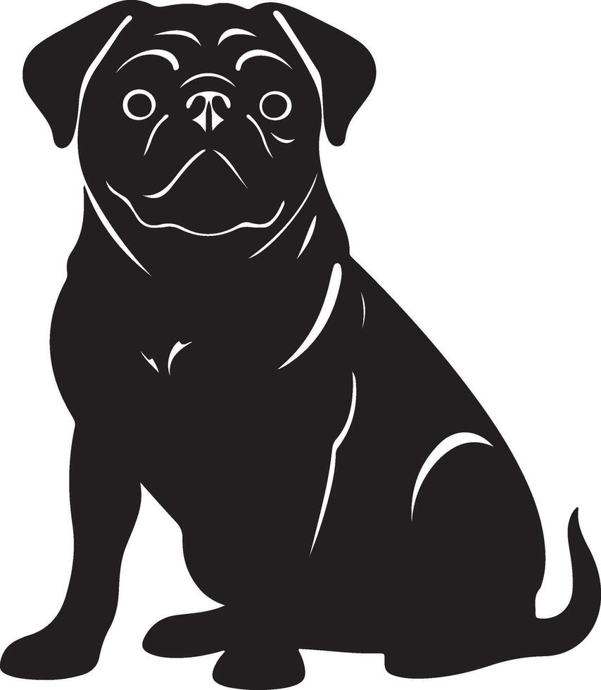 Pug Silhouette Vector Illustration White Background