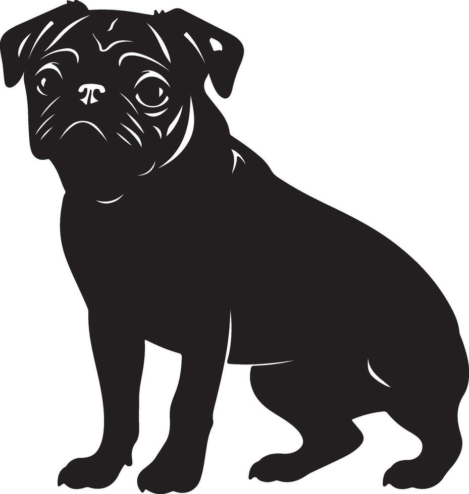 Pug Silhouette Vector Illustration White Background