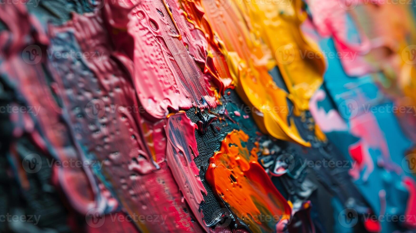 AI generated A dynamic and colorful canvas showcases vibrant strokes of oil paint in a variety of textures and layers, highlighting the motion in abstract art. photo