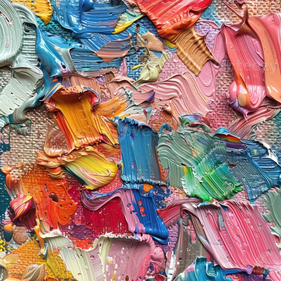 AI generated A rich texture of thick, colorful oil paint strokes creating an abstract art piece. photo