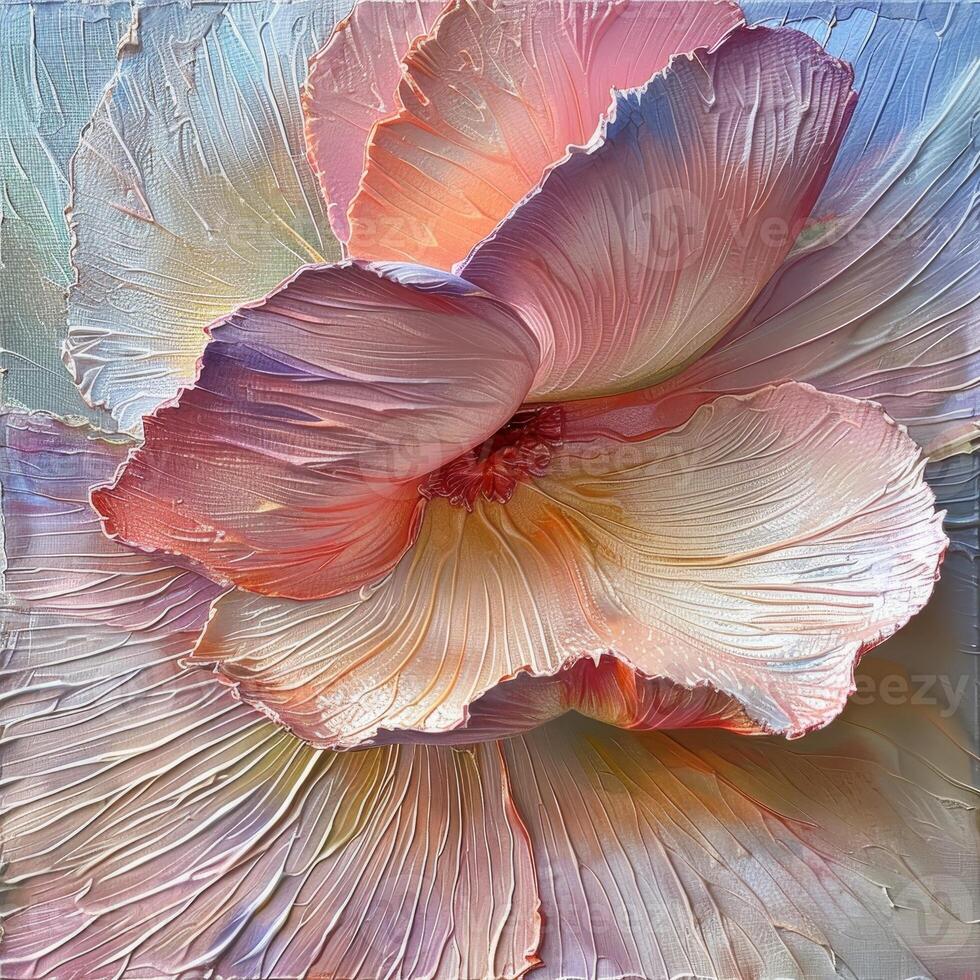 AI generated Thick paint strokes capture the delicate petals of a flower in this impasto technique oil painting bathed in sunlight. photo