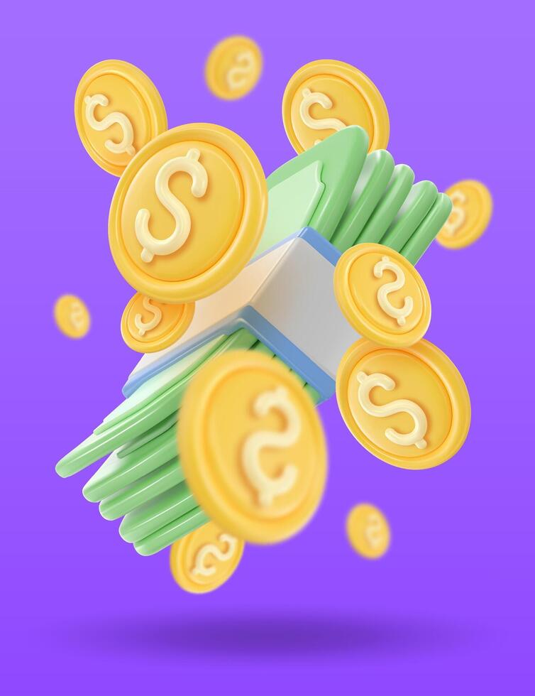 3d icon money, bank banknotes vector