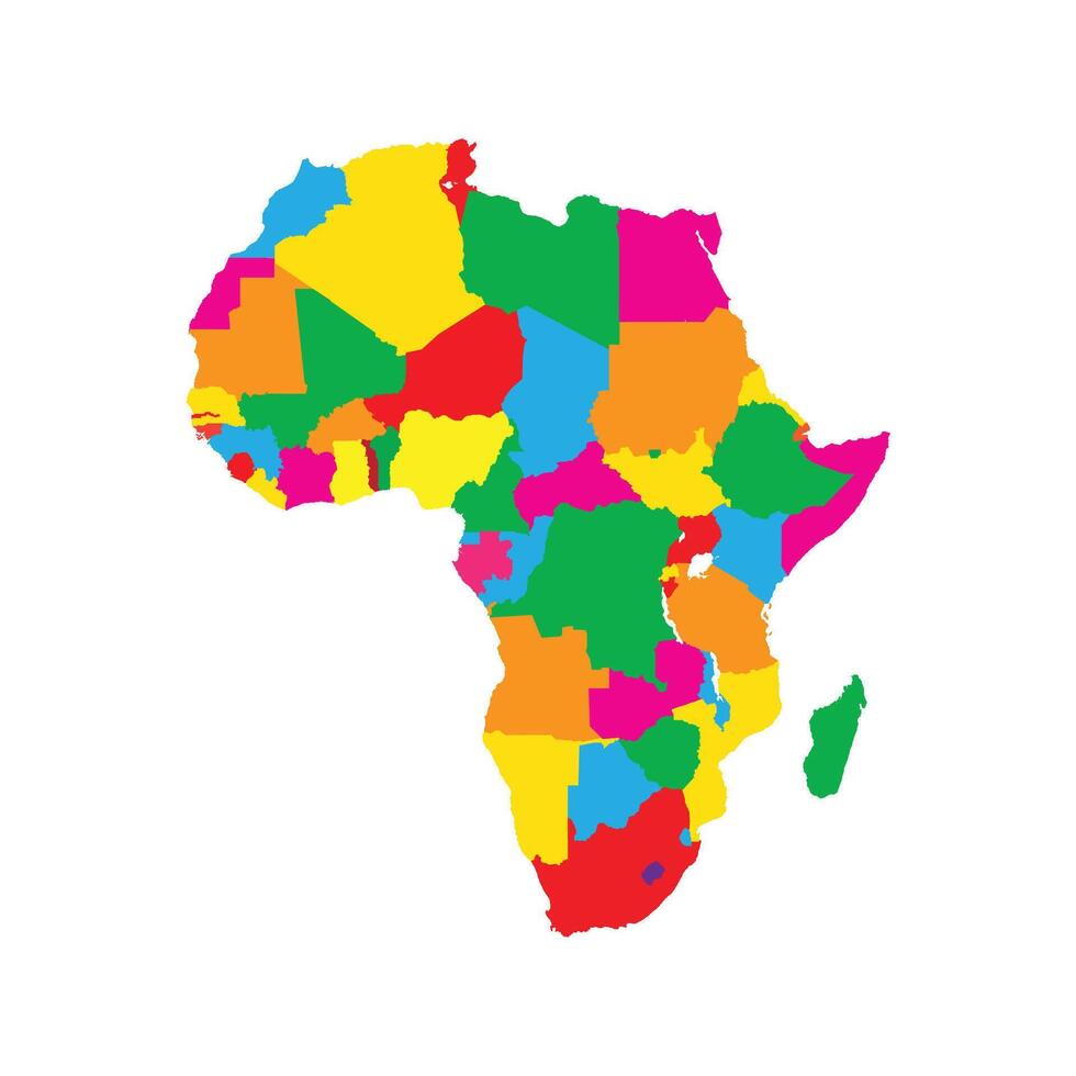 Africa map icon with borders between countries in different colors vector