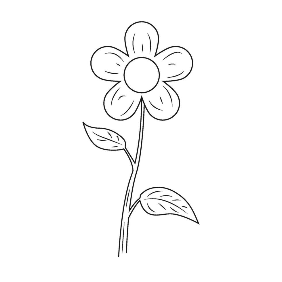 sunflower icon with two leaves and stem, line model vector