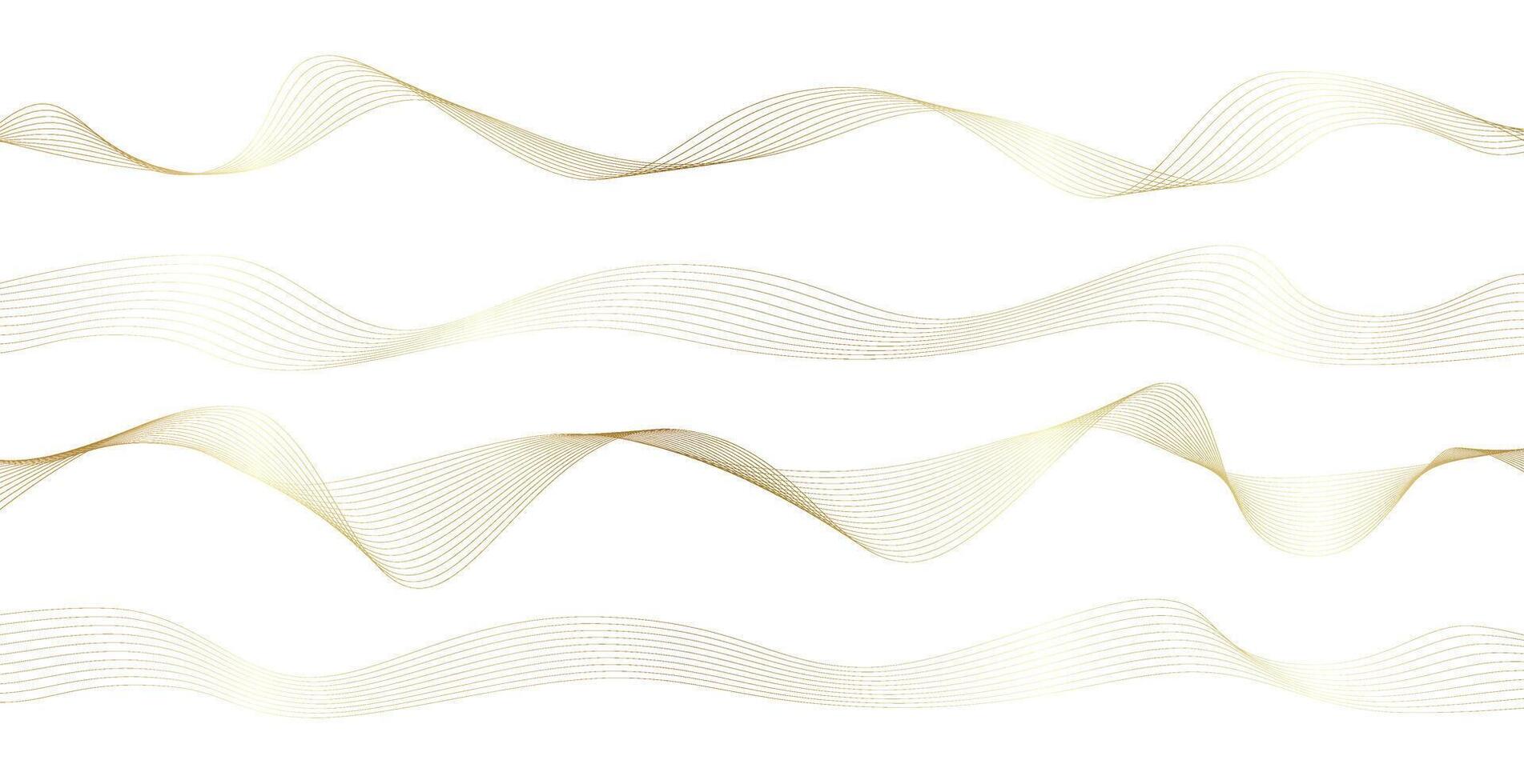 Abstract background with gold line wave. Luxury style. Tech pattern. Curved wavy line, smooth stripe. Vector illustration.