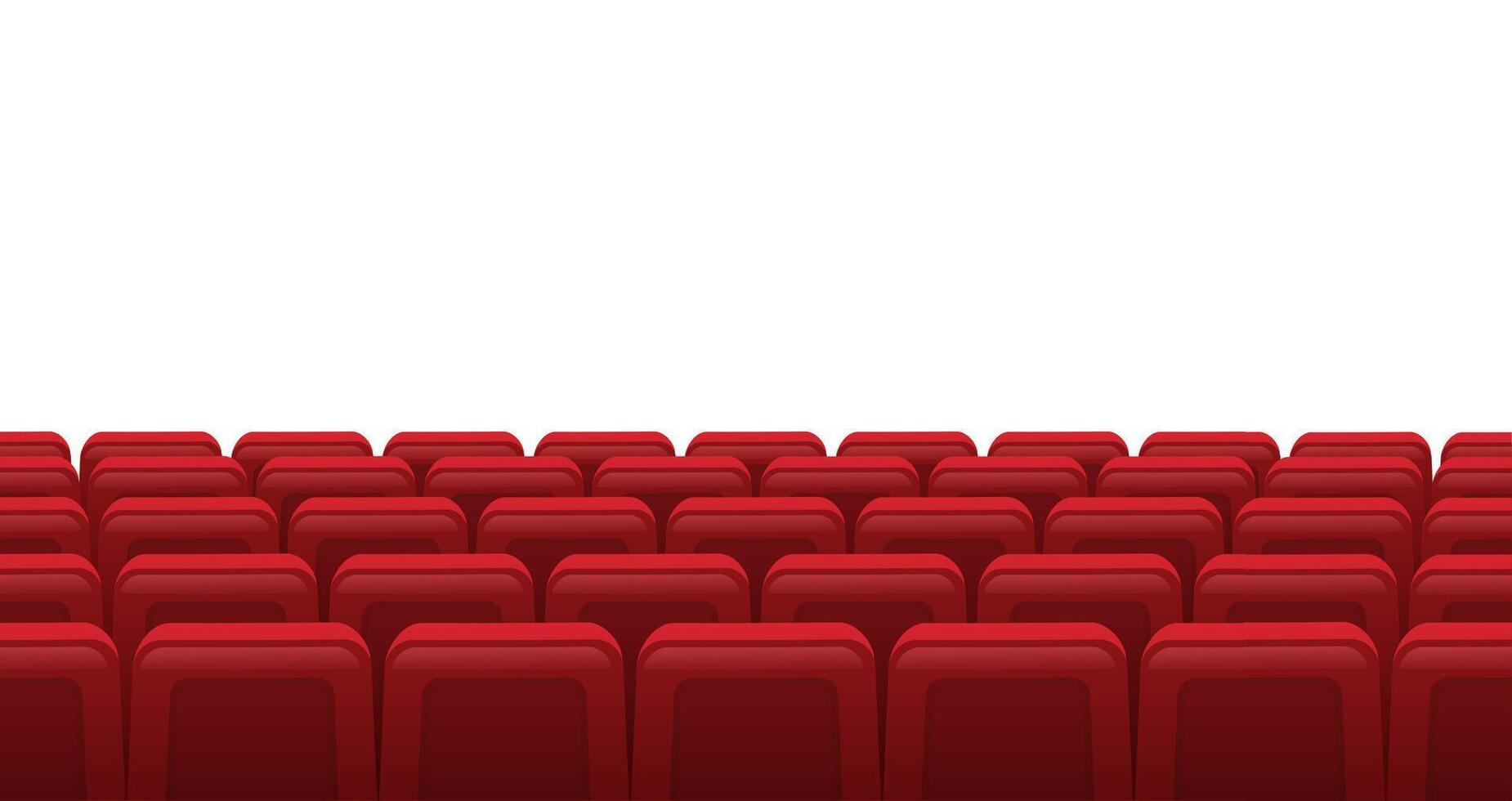 Movie theatre red seats. Empty rows of red cinema theatre seats, movie theatre interior. Cinema movie premiere event vector illustration