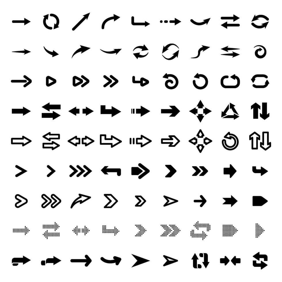 Web arrows. User pointer arrow sign, web interface pictograms, arrows collection for mobile apps, ui and web design, arrowheads isolated vector set. Black cursors pack isolated on white background