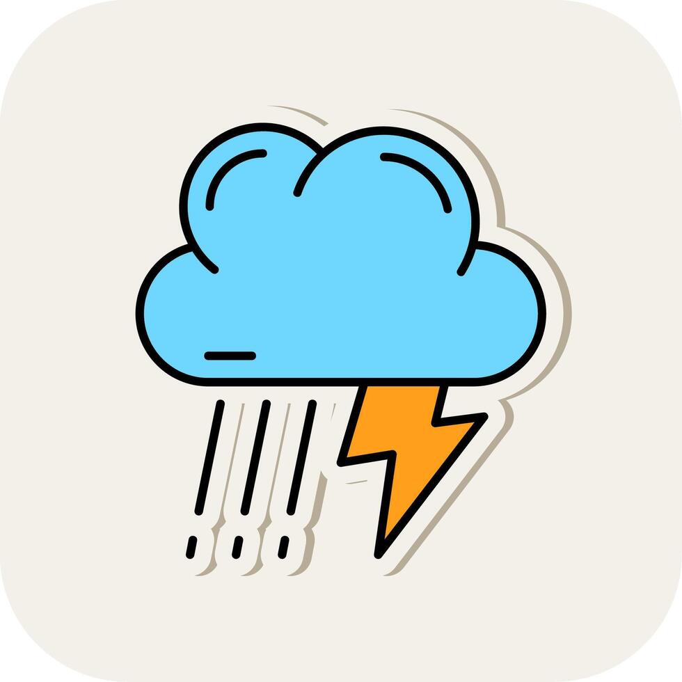 Thunder strom Line Filled White Shadow Icon vector