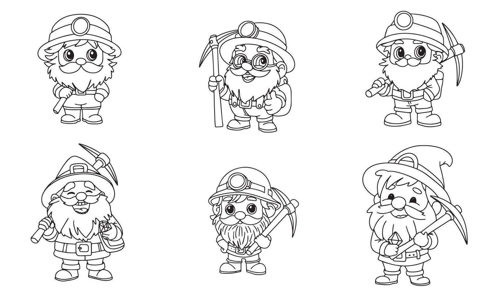 Collection of dwarf in doodle style. Hand drawn vector art.