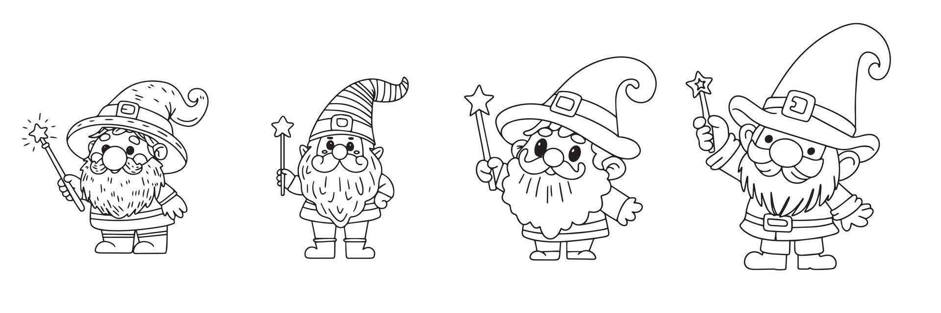 Collection of dwarf in doodle style. Hand drawn vector art.