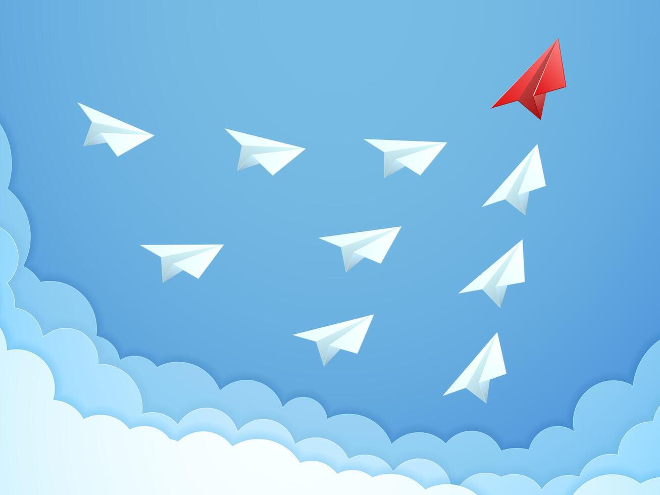 Paper plane leadership concept. Business teamwork, following leader, success, leadership vector illustration