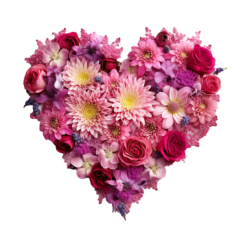 AI generated Flowers in heart shape png isolated on transparent background