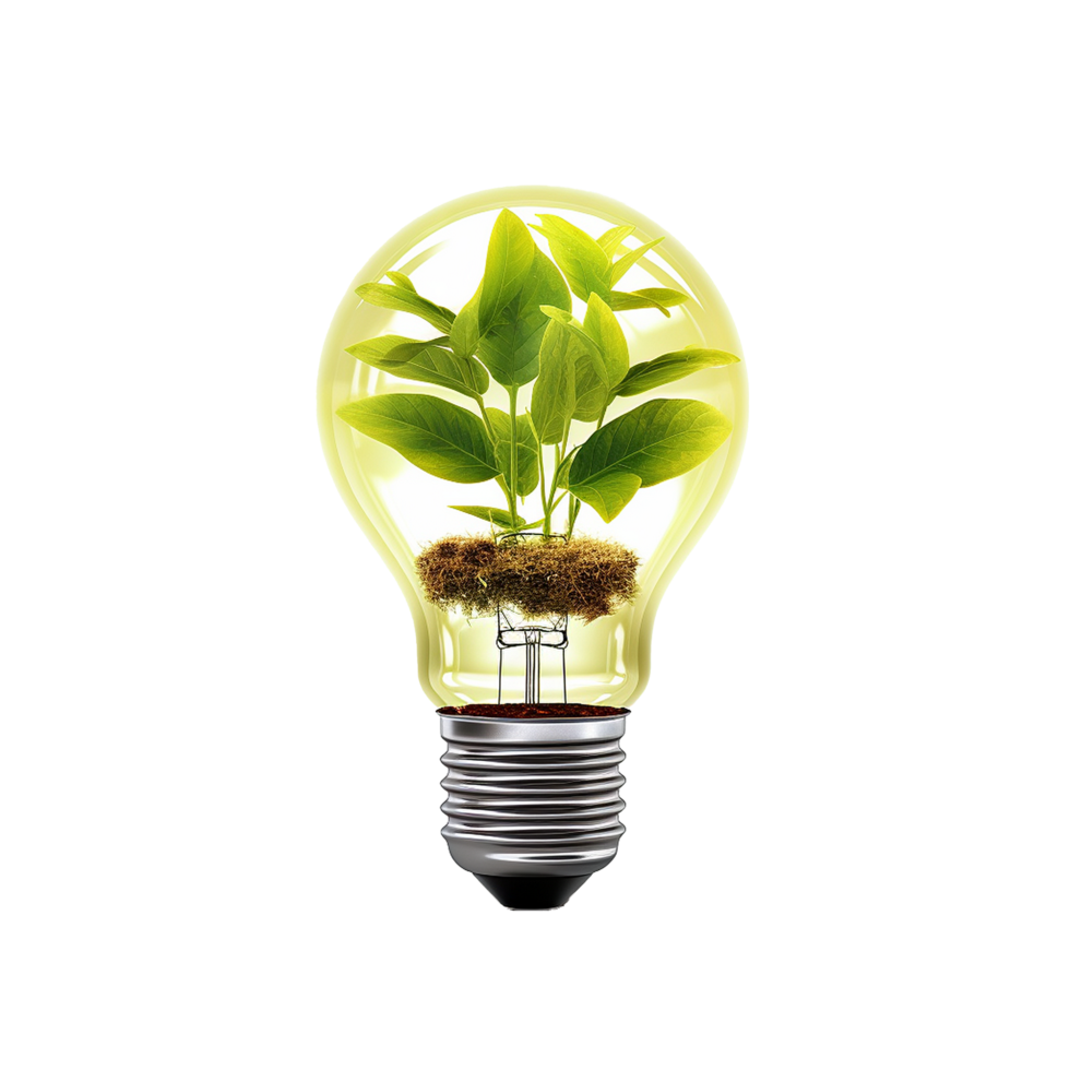 AI generated Lightbulb with plant inside png isolated on transparent background