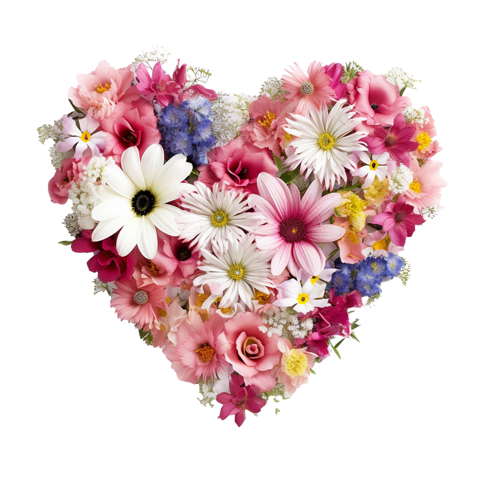 AI generated Flowers in heart shape png isolated on transparent background