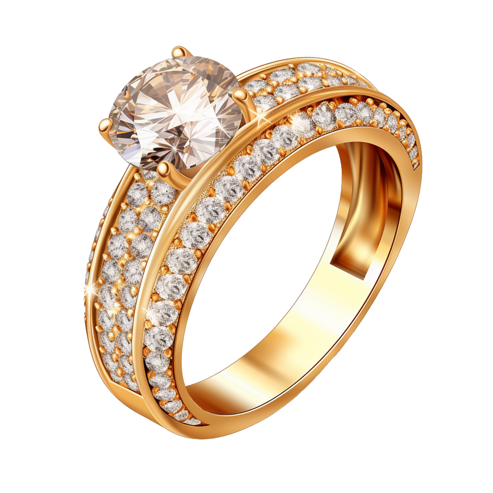 AI generated Gold ring with diamonds png isolated on transparent background