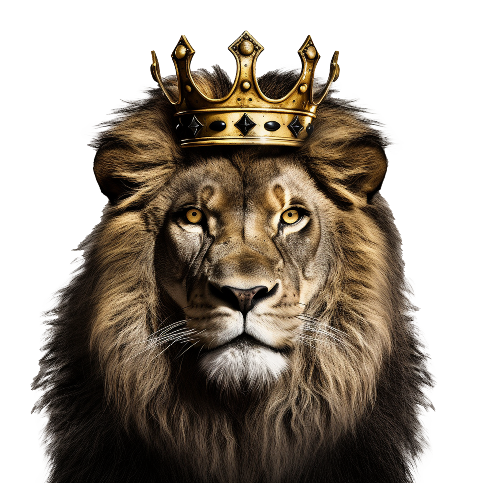 AI generated King of the jungle lion with crown png isolated on transparent background