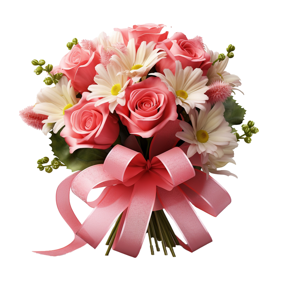 ai généré cadeau enveloppé bouquet de fleurs pour valentines et mariage png isolé sur transparent Contexte