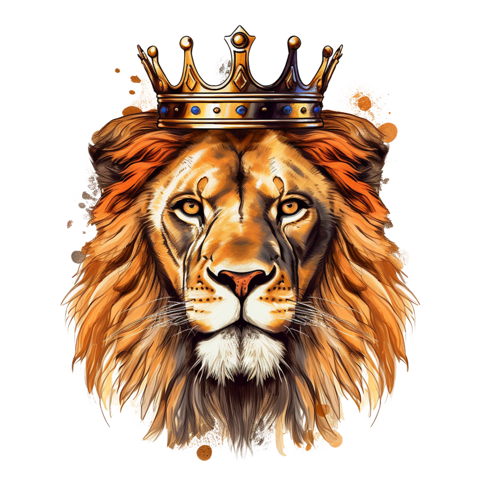 AI generated King of the jungle lion with crown png isolated on transparent background