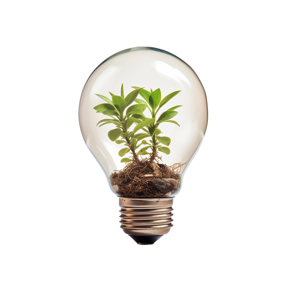 AI generated Lightbulb with plant inside png isolated on transparent background