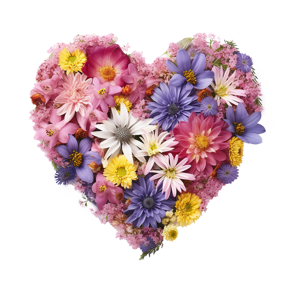 AI generated Flowers in heart shape png isolated on transparent background