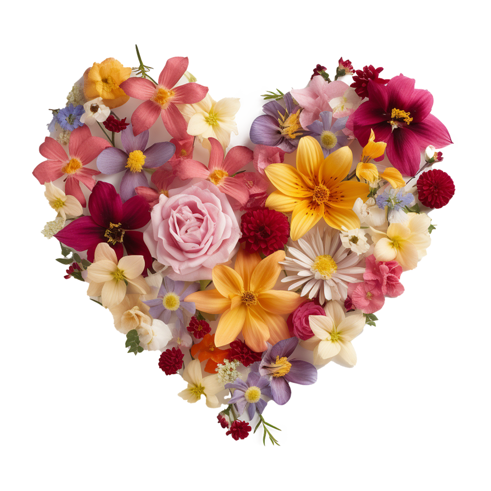 AI generated Flowers in heart shape png isolated on transparent background