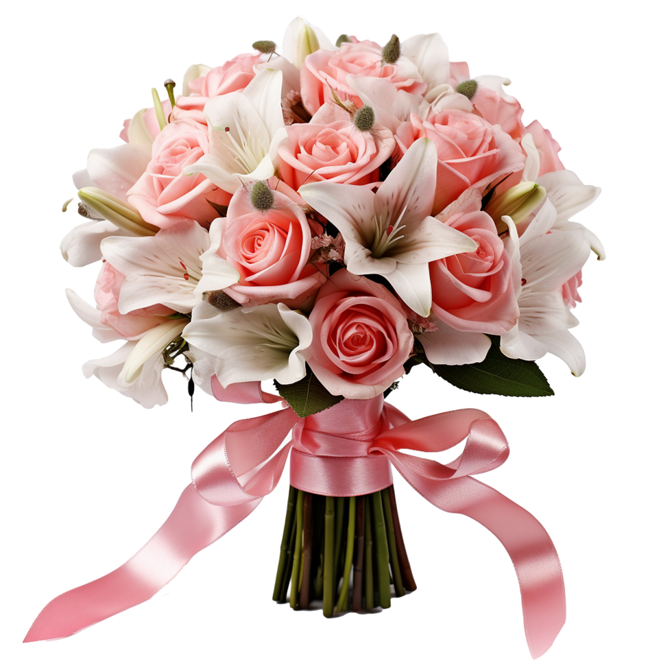 AI generated Gift wrapped bouquet of flowers for valentines and wedding png isolated on transparent background