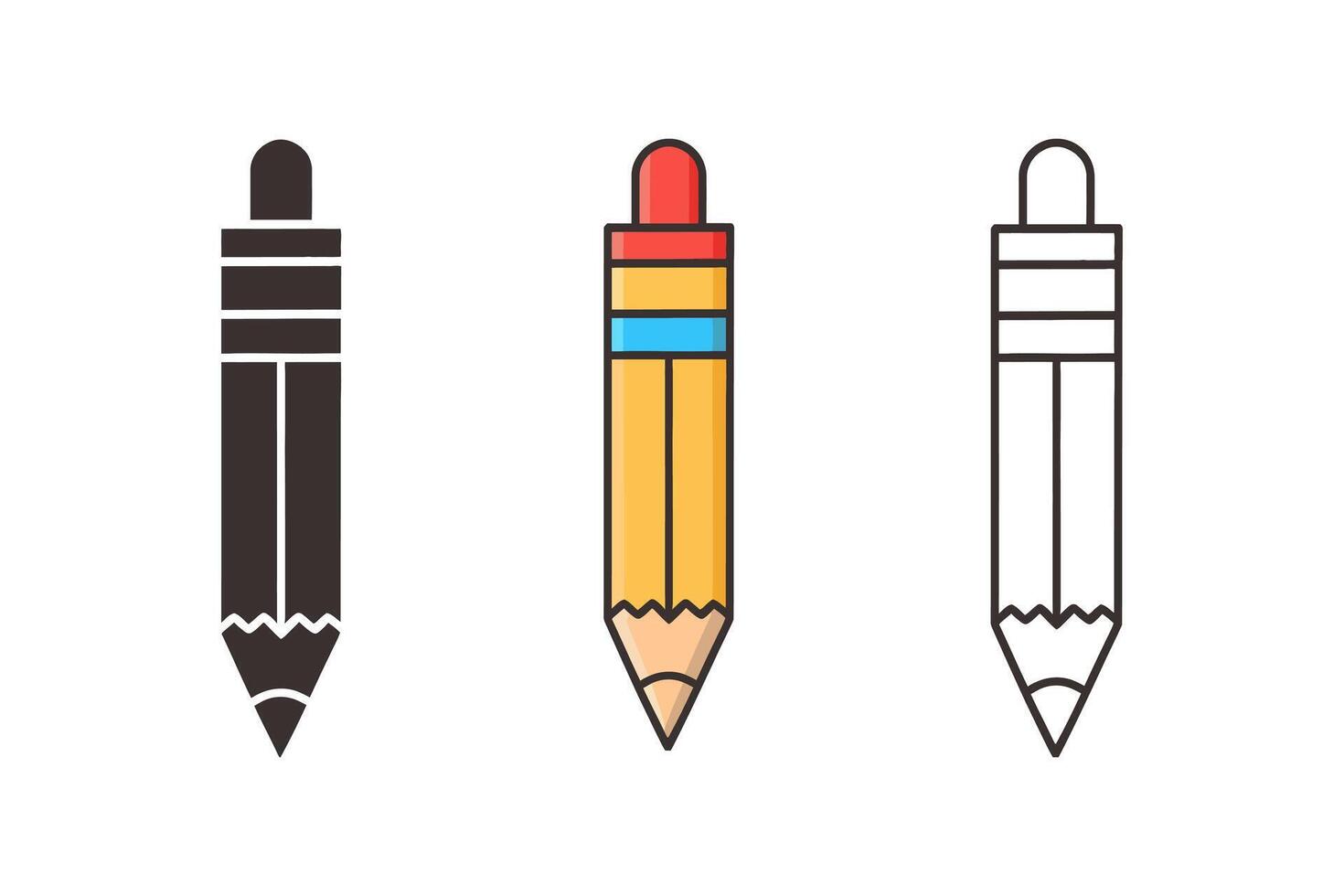 set of pencils vector illustration, outline, silhouette, isolated on white background