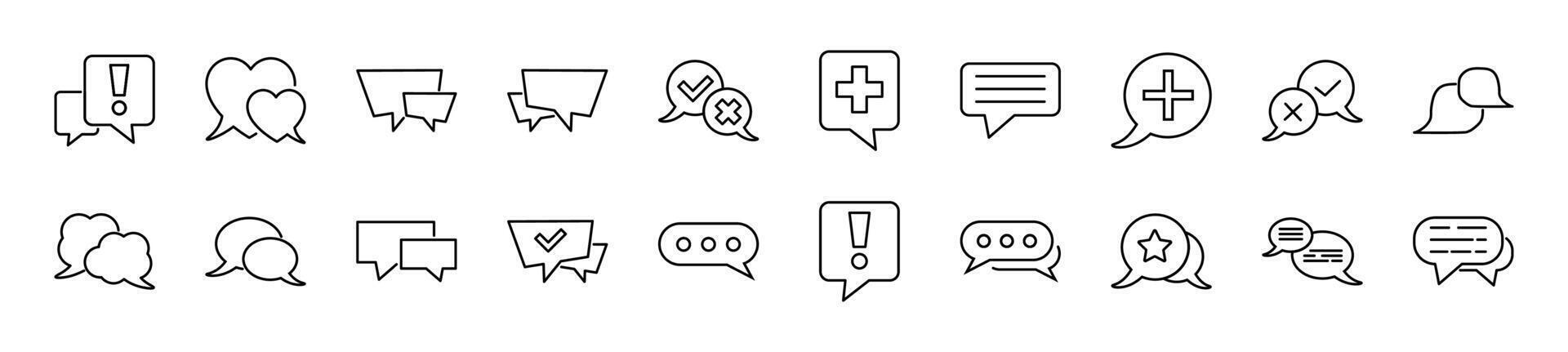 Pack of linear symbols of speech bubbles. Editable stroke. Linear symbol for web sites, newspapers, articles book vector