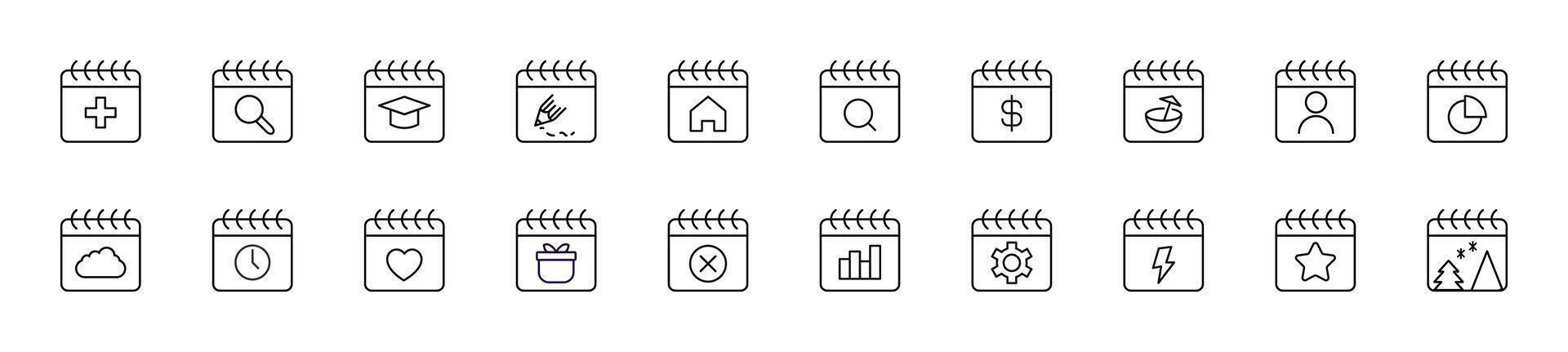 Calendars linear vector icons collection. Editable stroke. Simple linear illustration for web sites, newspapers, articles book