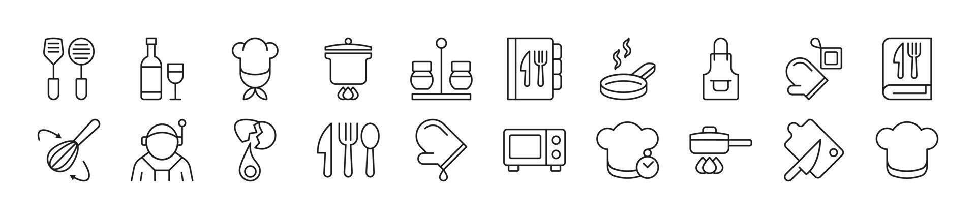 Pack of linear symbols of chef. Editable stroke. Linear symbol for web sites, newspapers, articles book vector