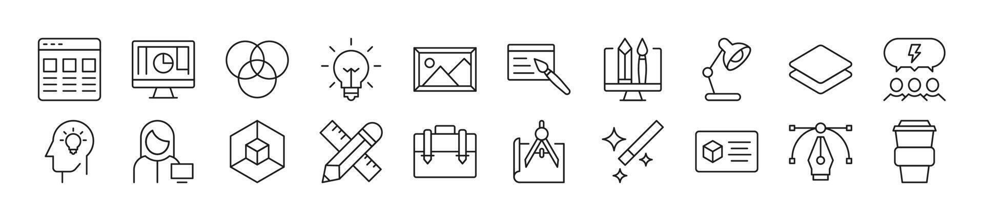 Bundle of linear symbols of web designer. Editable stroke. Linear symbol for web sites, newspapers, articles book vector