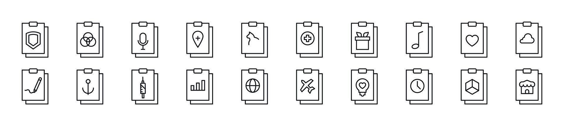 Collection of thin signs of clipboard. Editable stroke. Simple linear illustration for stores, shops, banners, design vector