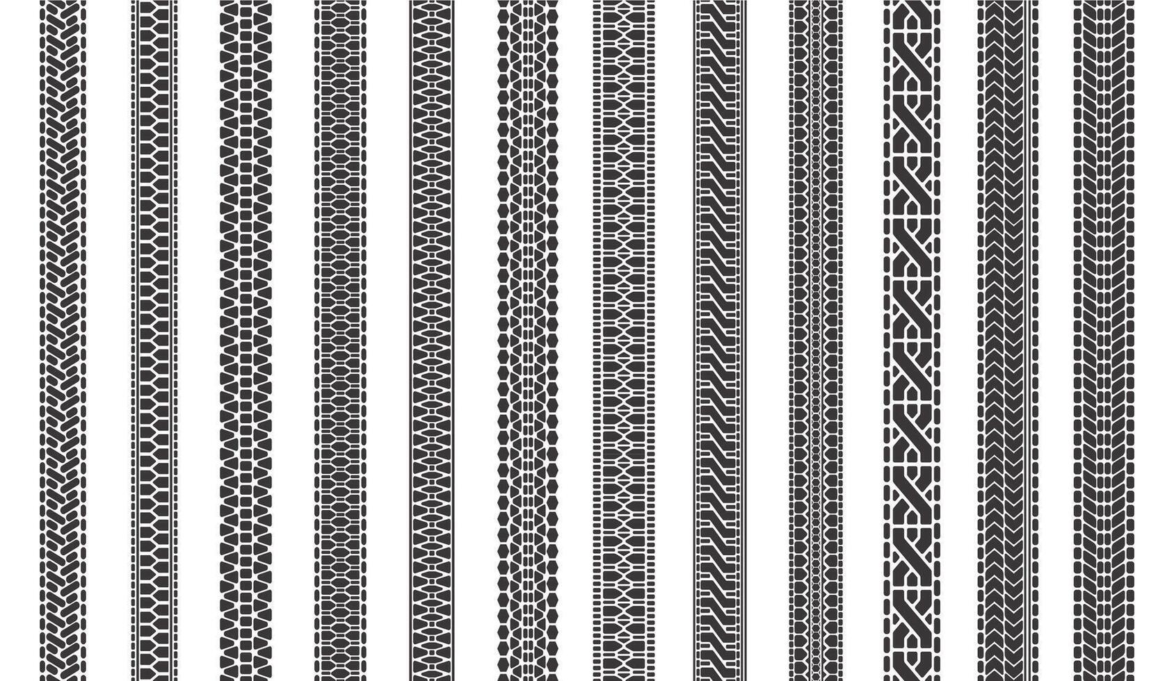 Car tire tracks. Automobile tires tread tracks, tire texture treads, vehicle tire marks isolated symbols illustration set vector
