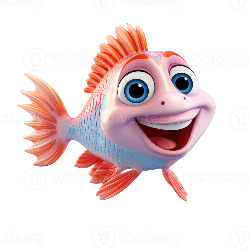 AI generated fish cartoon character on transparent background png