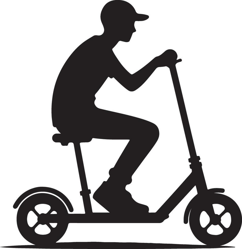 minimal Two wheeled Kick scooter with Raider vector silhouette, black color silhouette, white background 10