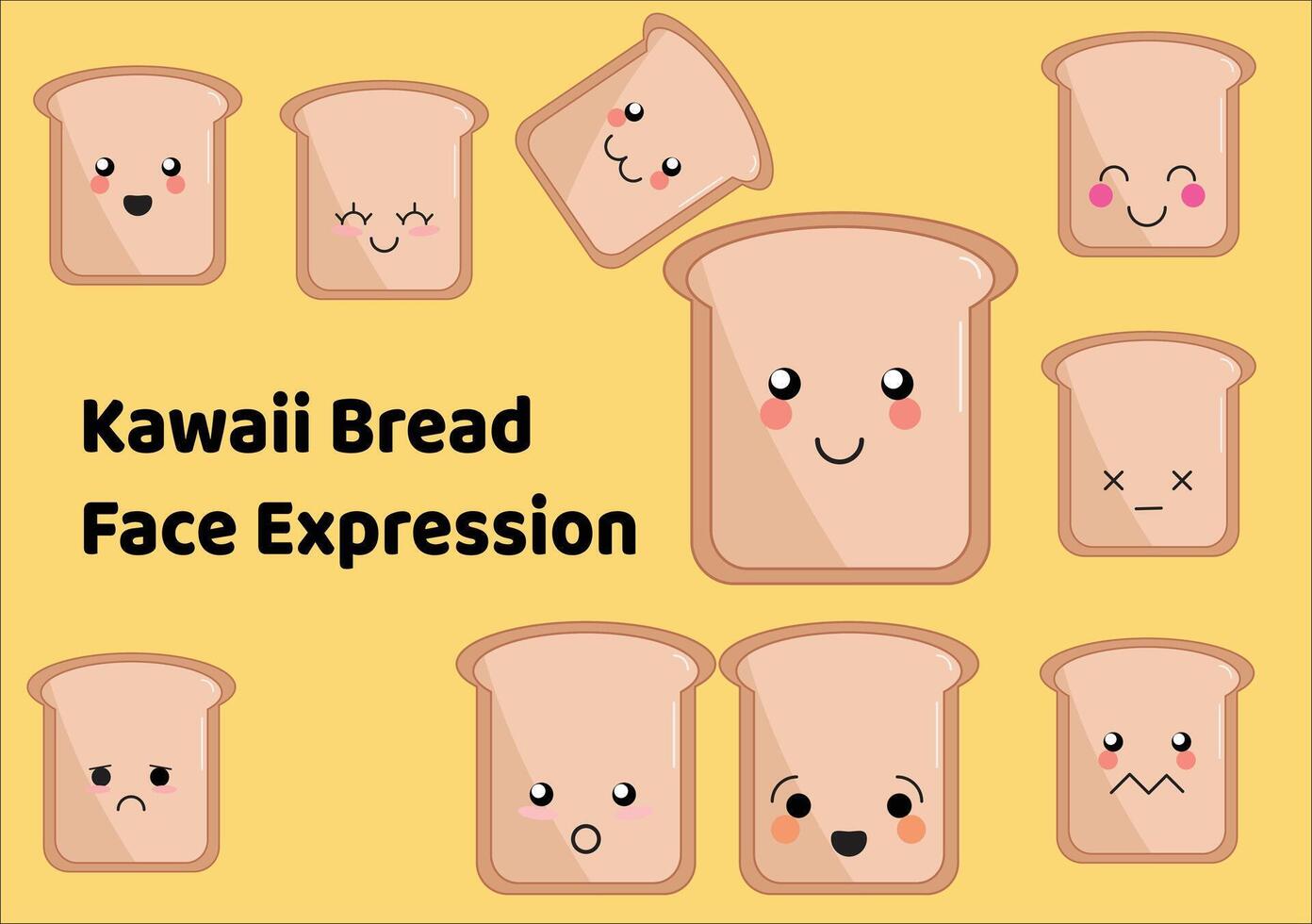 Set of cloud shaped emoji with different mood. Kawaii cute bread toast emoticons and Japanese anime emoji faces expressions. vector