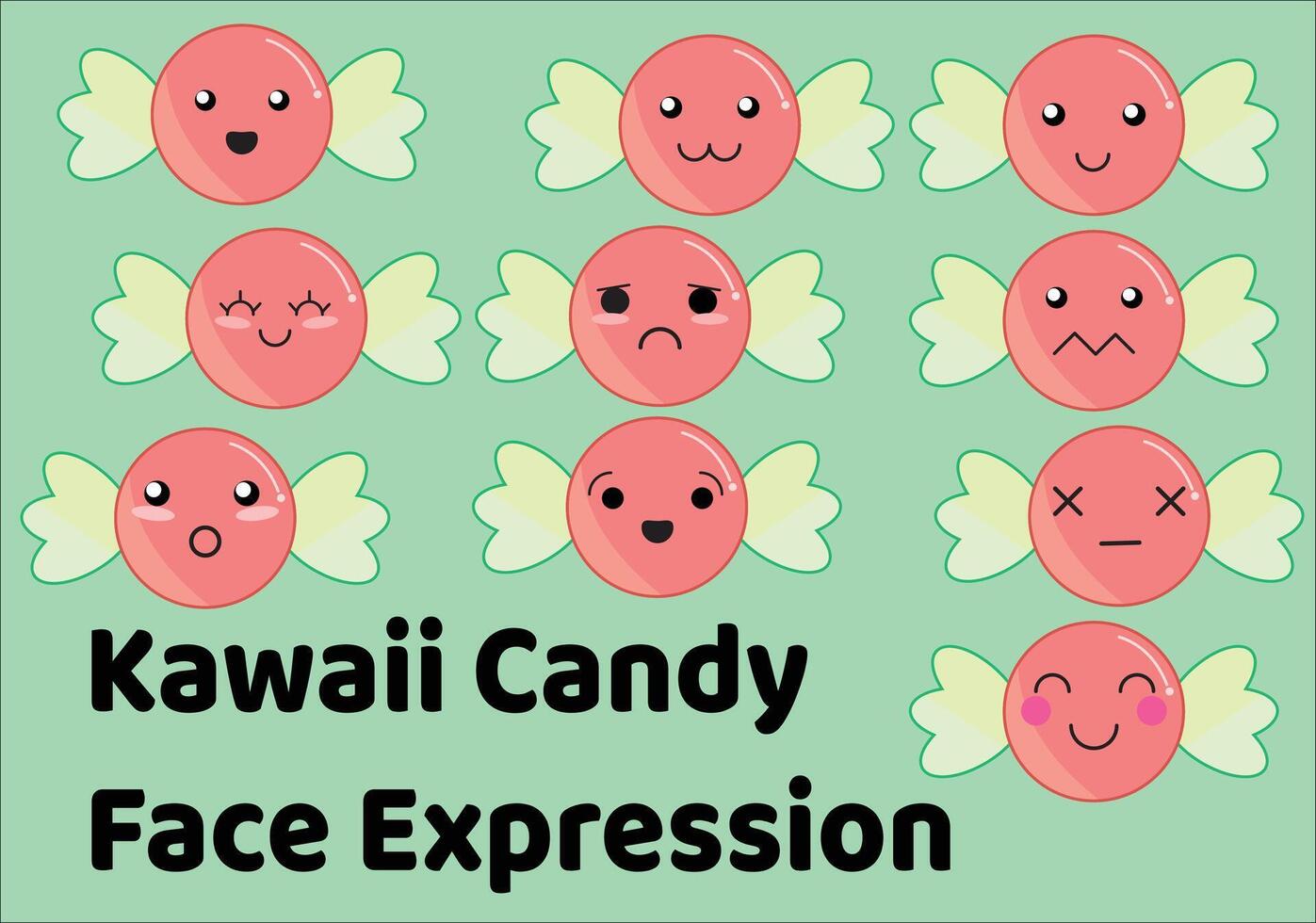Set of candy shaped emoji with different mood. Kawaii cute clouds emoticons and Japanese anime emoji faces expressions. vector