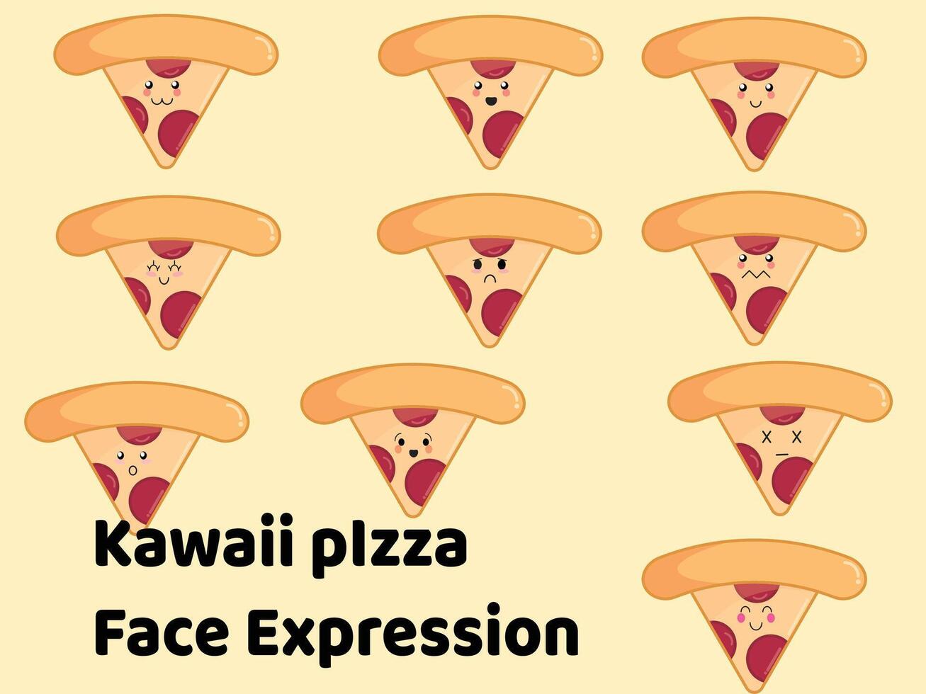 Set of cloud shaped emoji with different mood. Kawaii cute pizza emoticons and Japanese anime emoji faces expressions. vector