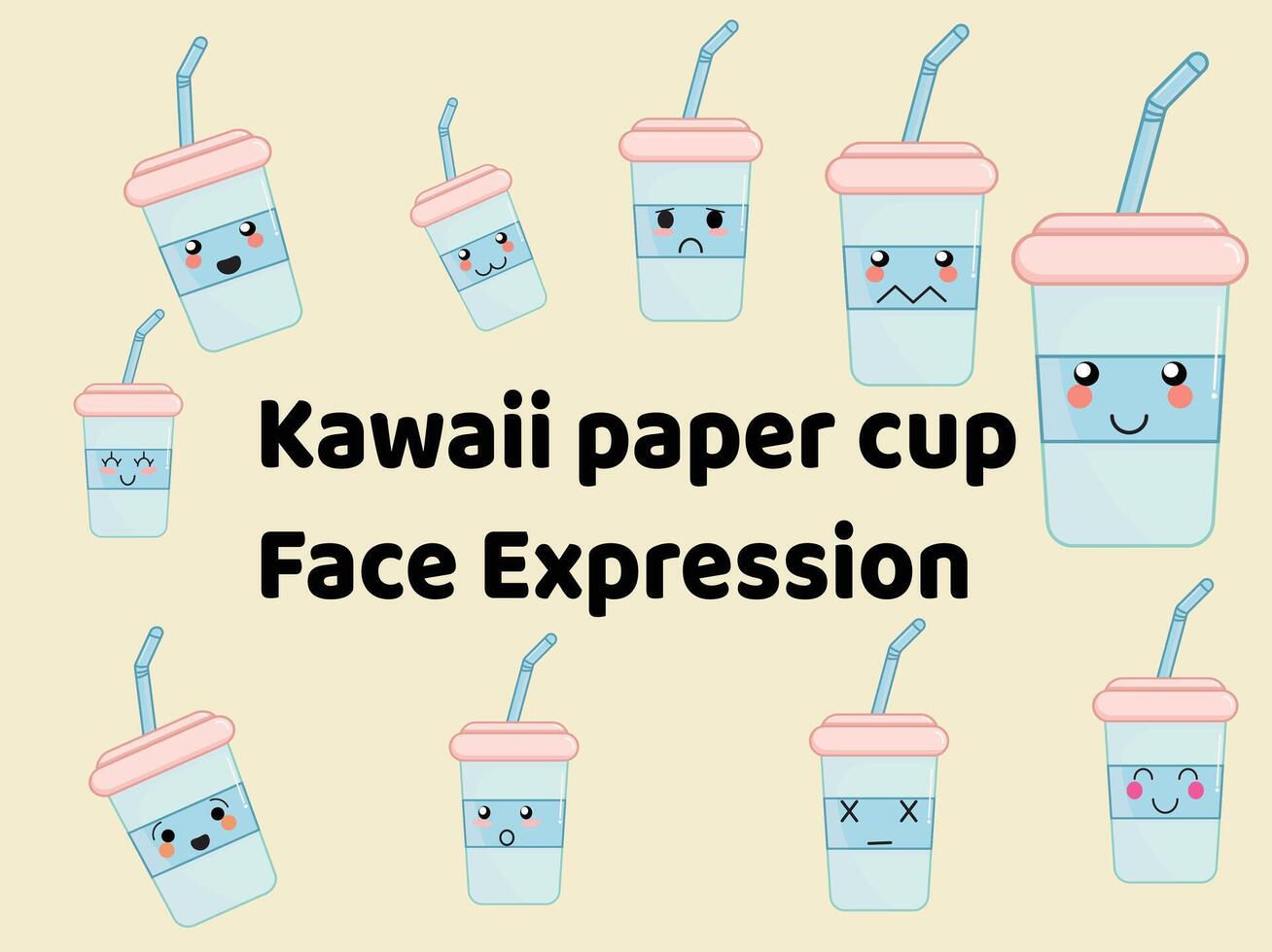conjunto de papel taza conformado emoji con diferente humor. kawaii linda nubes emoticones y japonés anime emoji caras expresiones vector