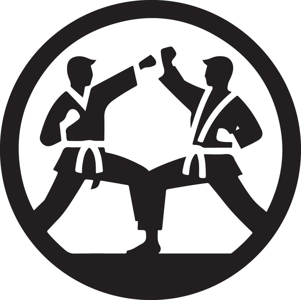 minimal karate fighting vector icon in flat style black color silhouette, white background