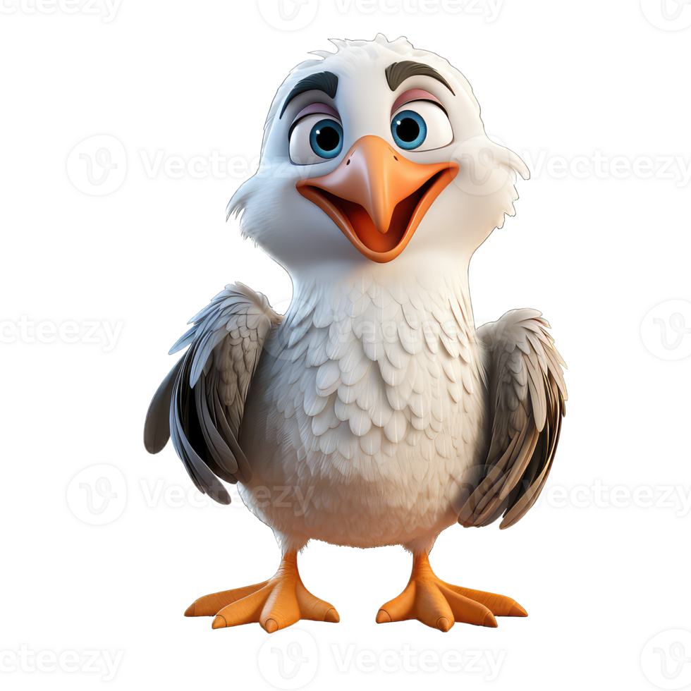 AI generated 3D Albatross cartoon character PNG white background