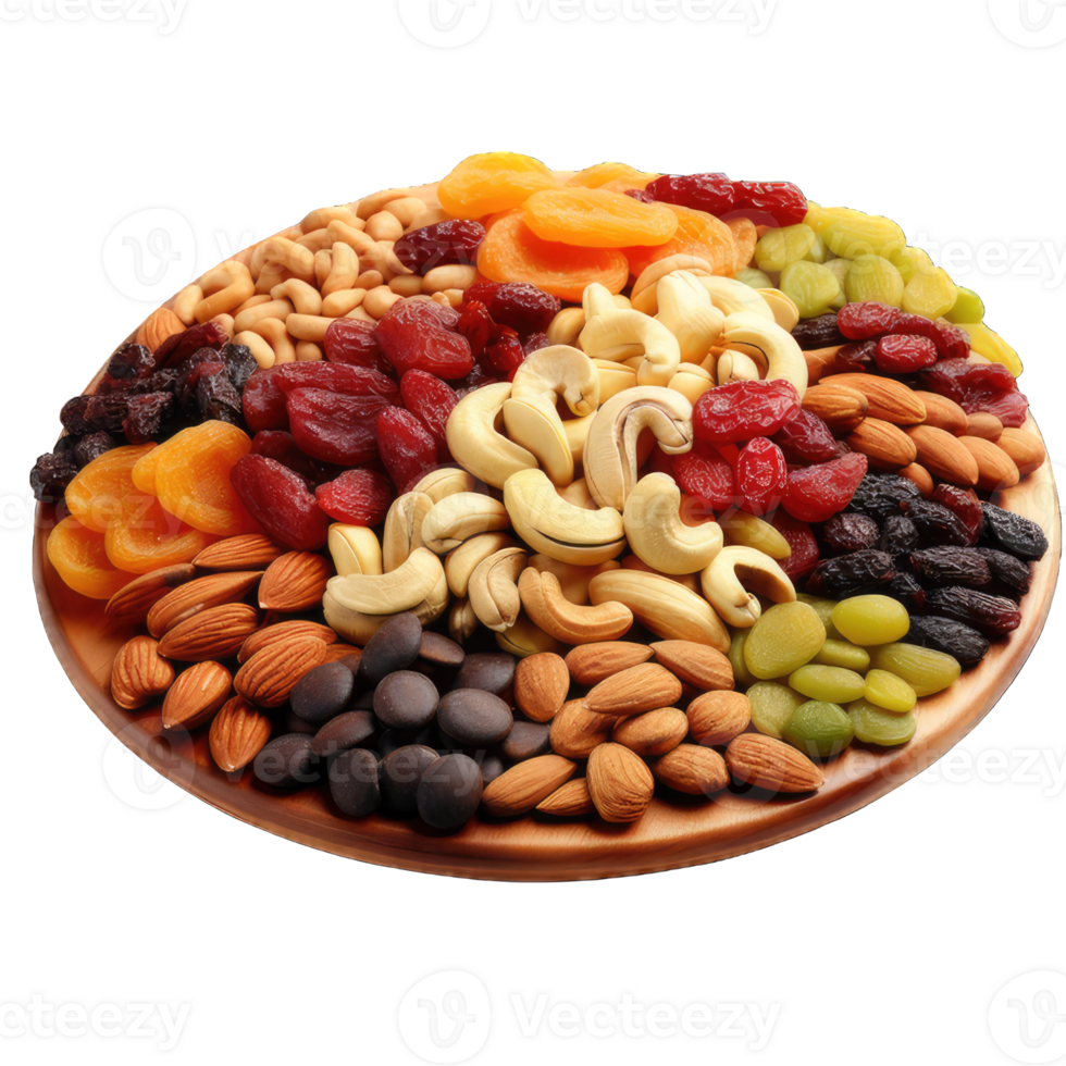 AI generated Assorted nuts in the form of a circle  peanuts, almonds, hazelnuts, pine nuts, cashews, walnuts, pistachio  isolated against the Transparent background. PNG