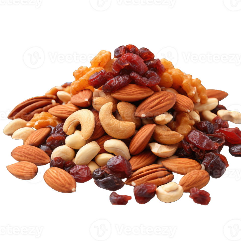 AI generated Frame of different kinds of nuts. Cashew, hazelnut, almond, walnut, cedar. transparent background png