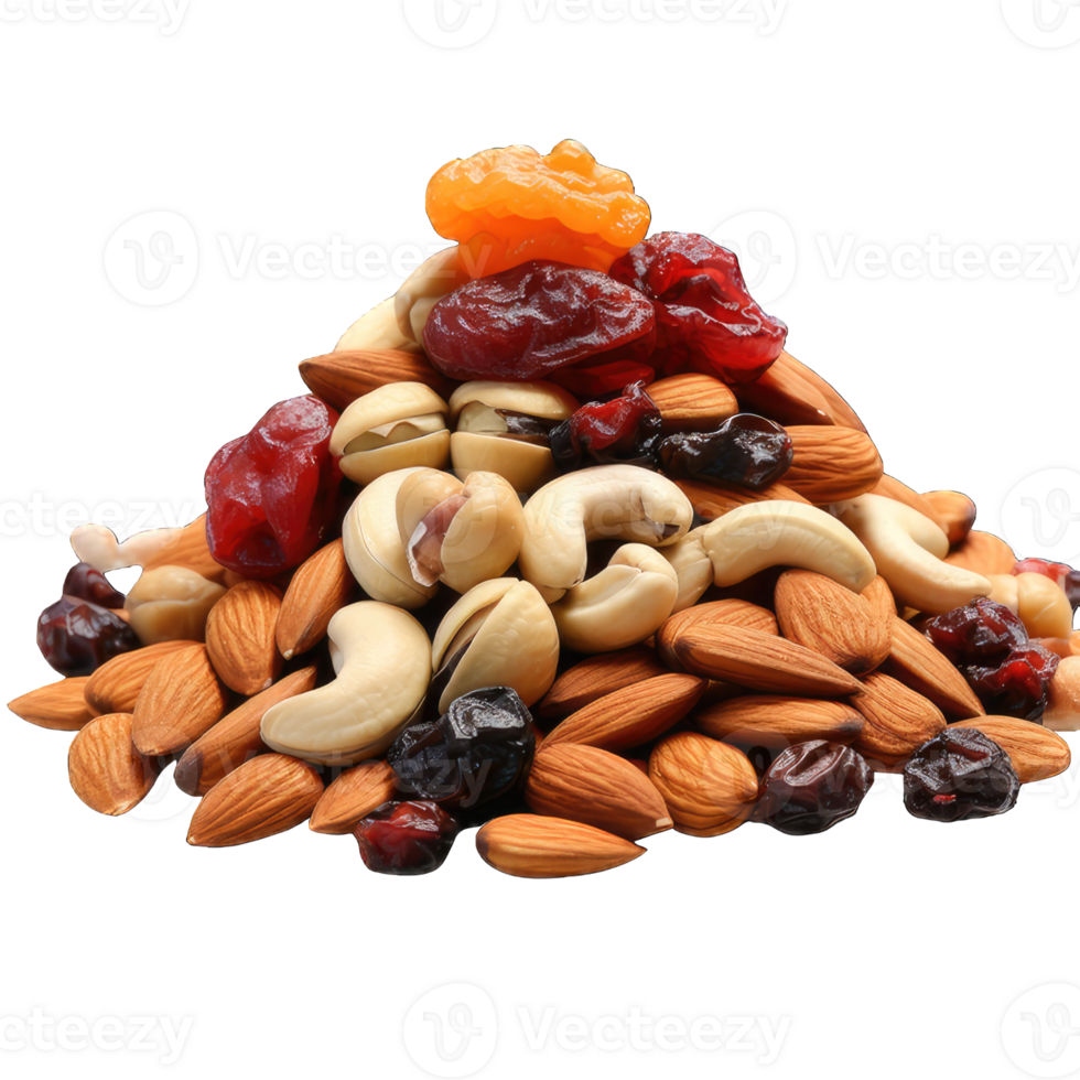 AI generated Frame of different kinds of nuts. Cashew, hazelnut, almond, walnut, cedar. transparent background png